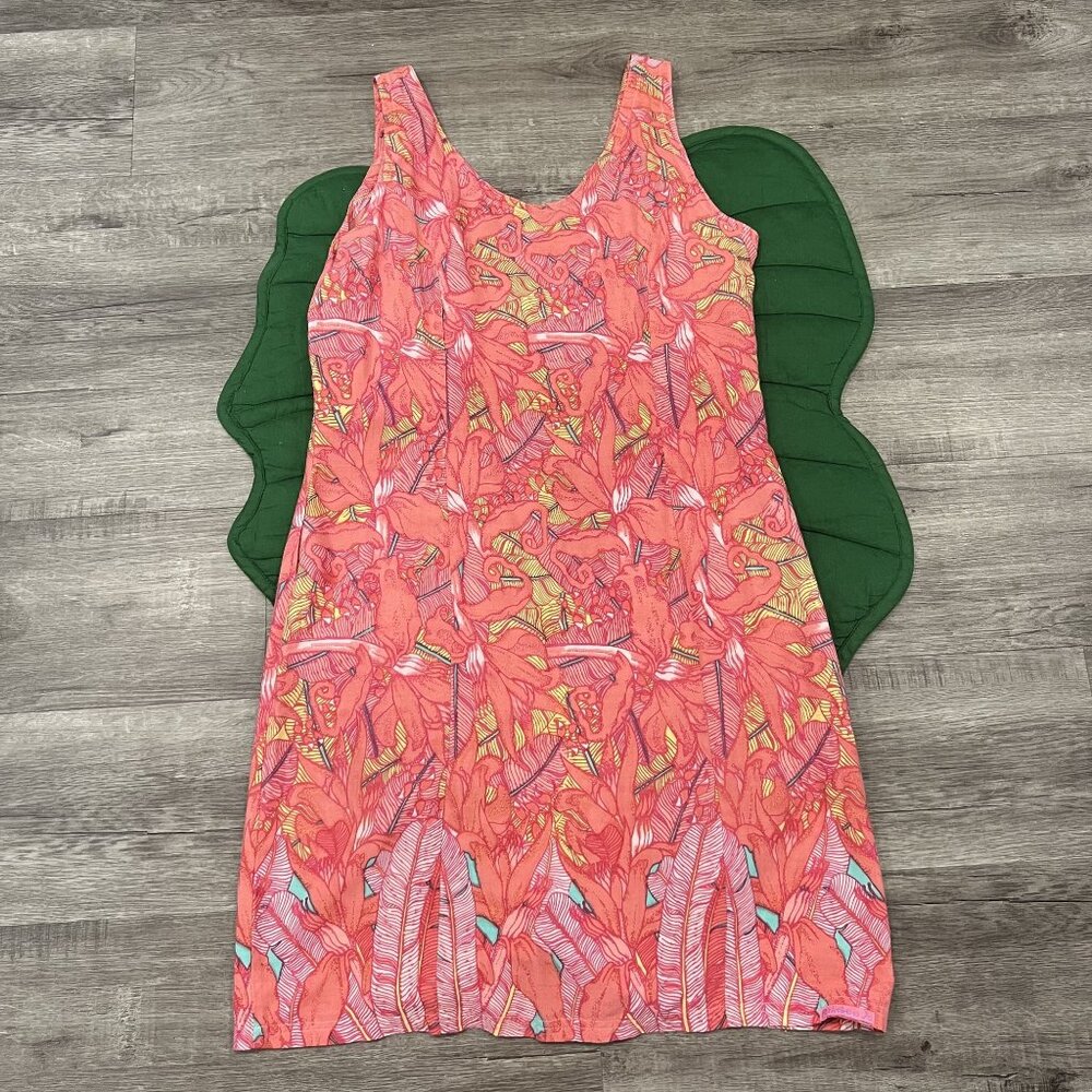 Rainbow Jo Hawaii Womens Medium Coral Pink Floral Sleeveless Rayon Tank Dress